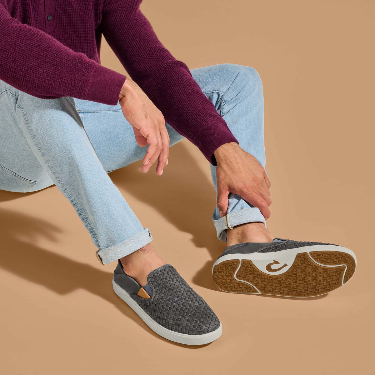 OluKai Lae‘ahi Lauhala Men's Leather Slip-On Sneakers - Men