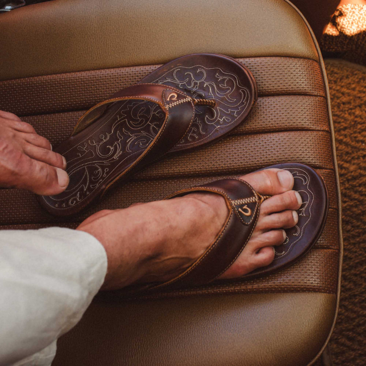 OluKai Mekila Men's Full-Grain Leather Beach Sandals - Men