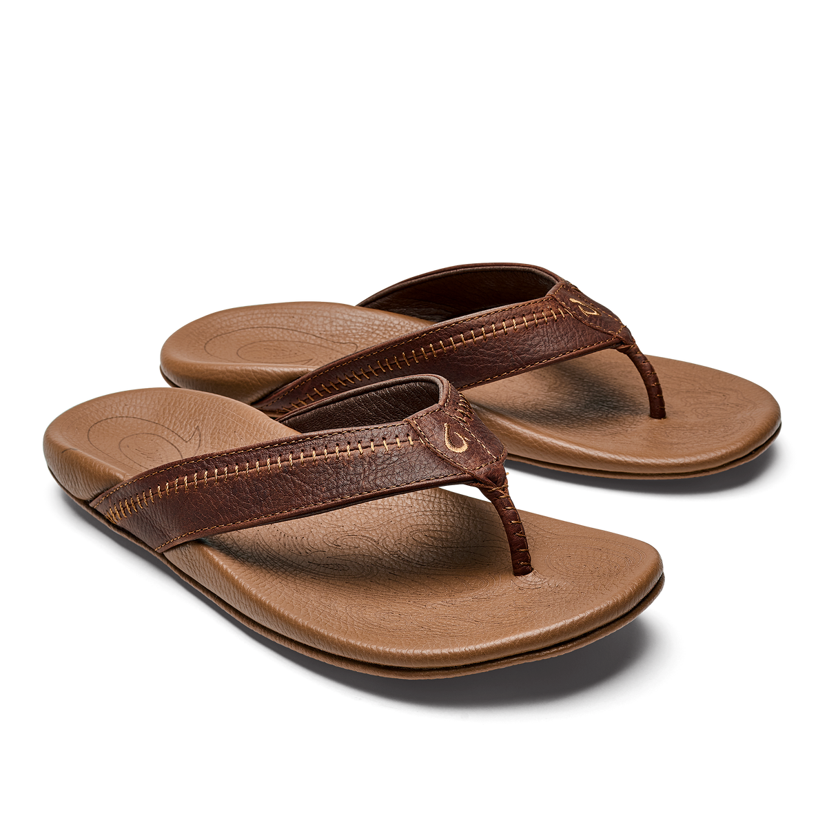 OluKai Hiapo -Dark Java / Toffee Men’s Leather Beach Sandals - Men
