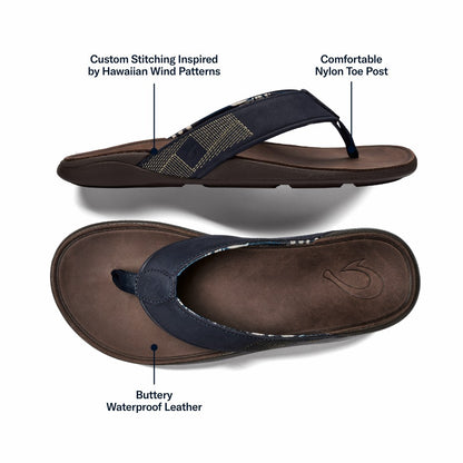 Tuahine Men's Waterproof Leather Beach Sandals - Trench Blue