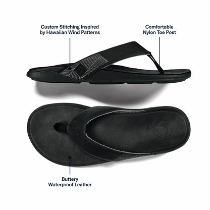 Tuahine Men's Waterproof Leather Beach Sandals - Black