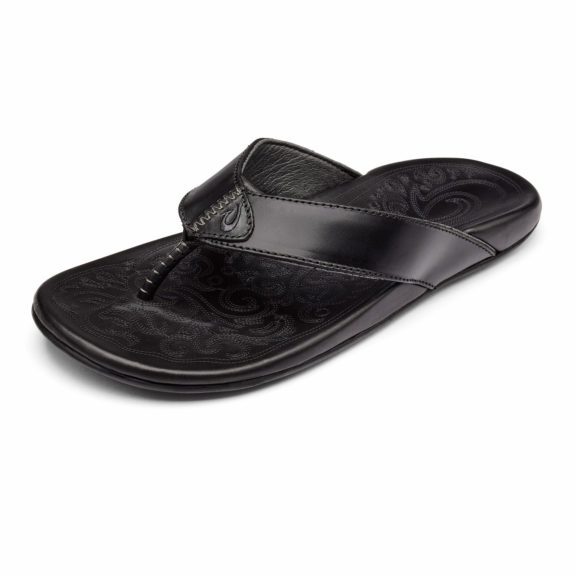 Mekila Men's Full-Grain Leather Beach Sandals - Black